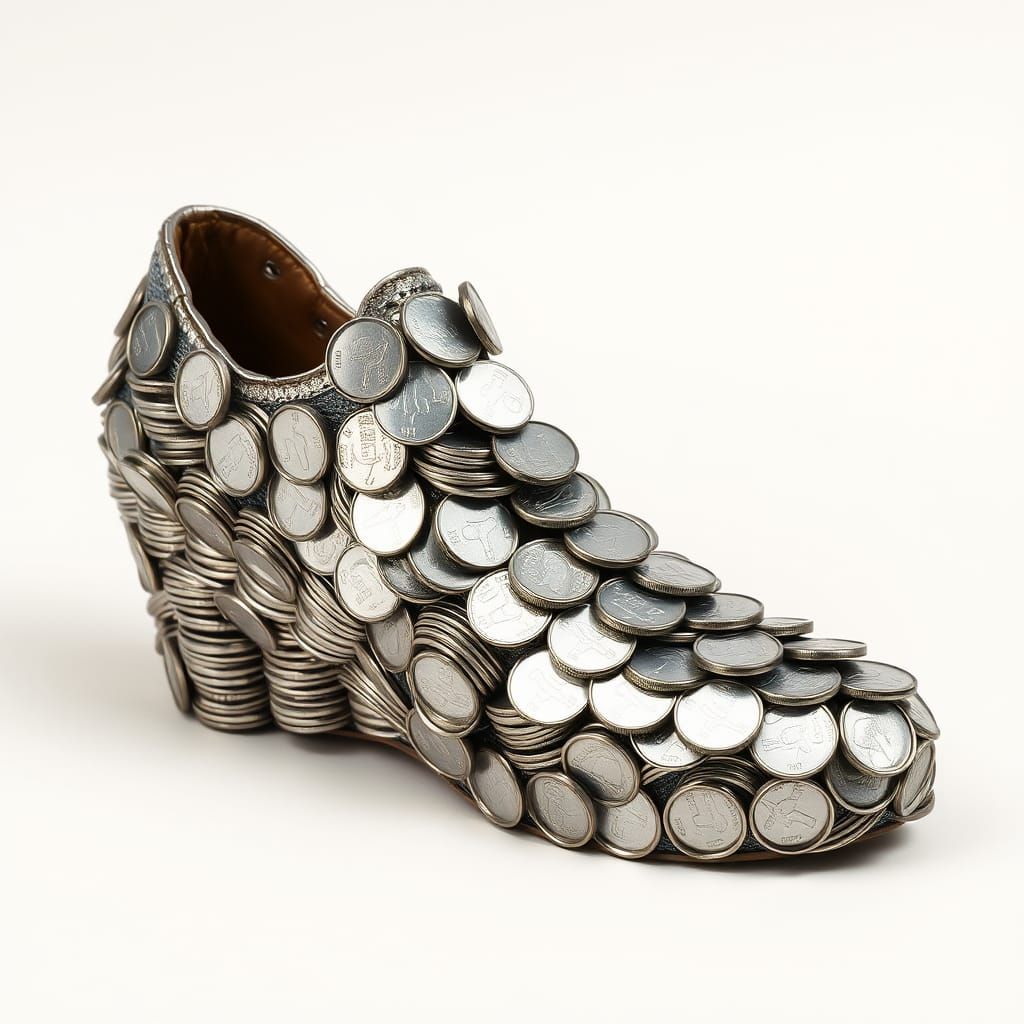 Silver Coin Mosaic Shoe in Art Nouveau Style