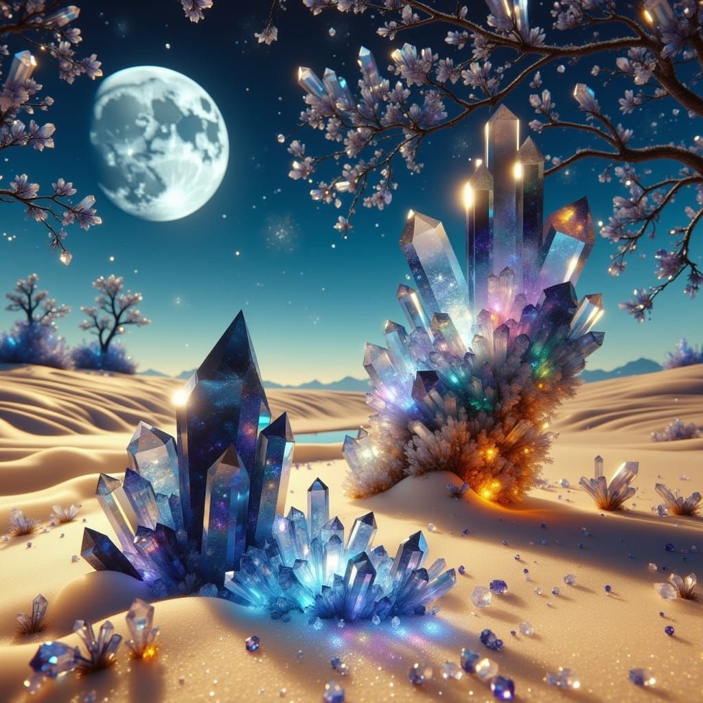 Shimmering Quartz Crystals in Frosty Enchanted Garden