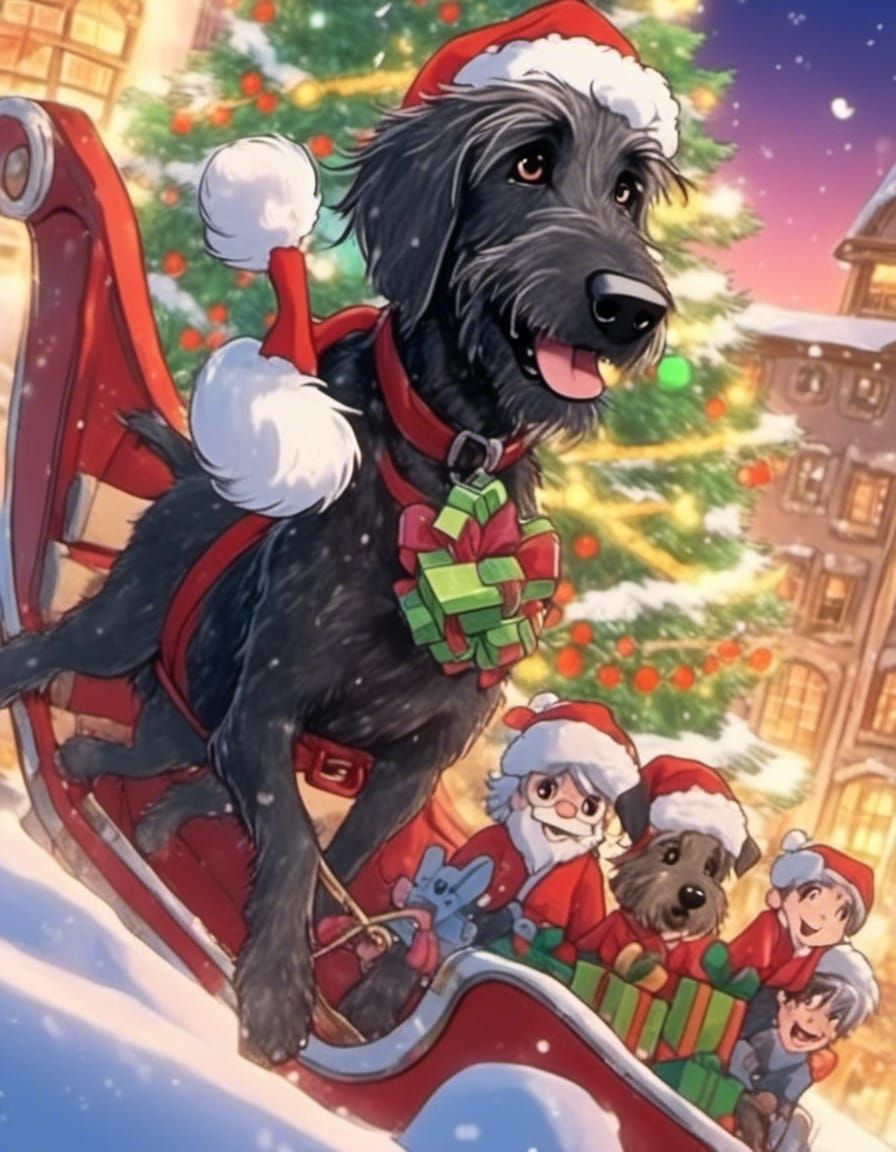 Santa's Anime Labradoodle Delivering Christmas Gifts