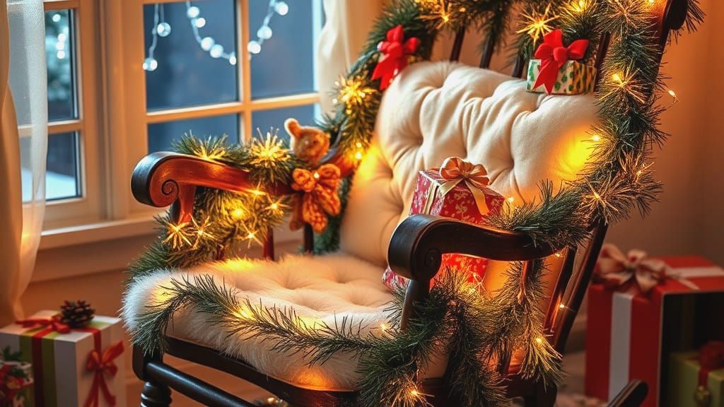 Christmas Rocking Chair with Glowing Lights and Gifts
