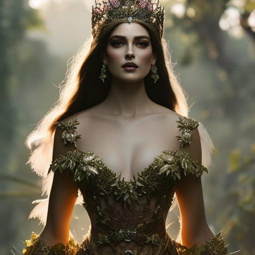 Lace Gown Woman with Crown in Baroque Style