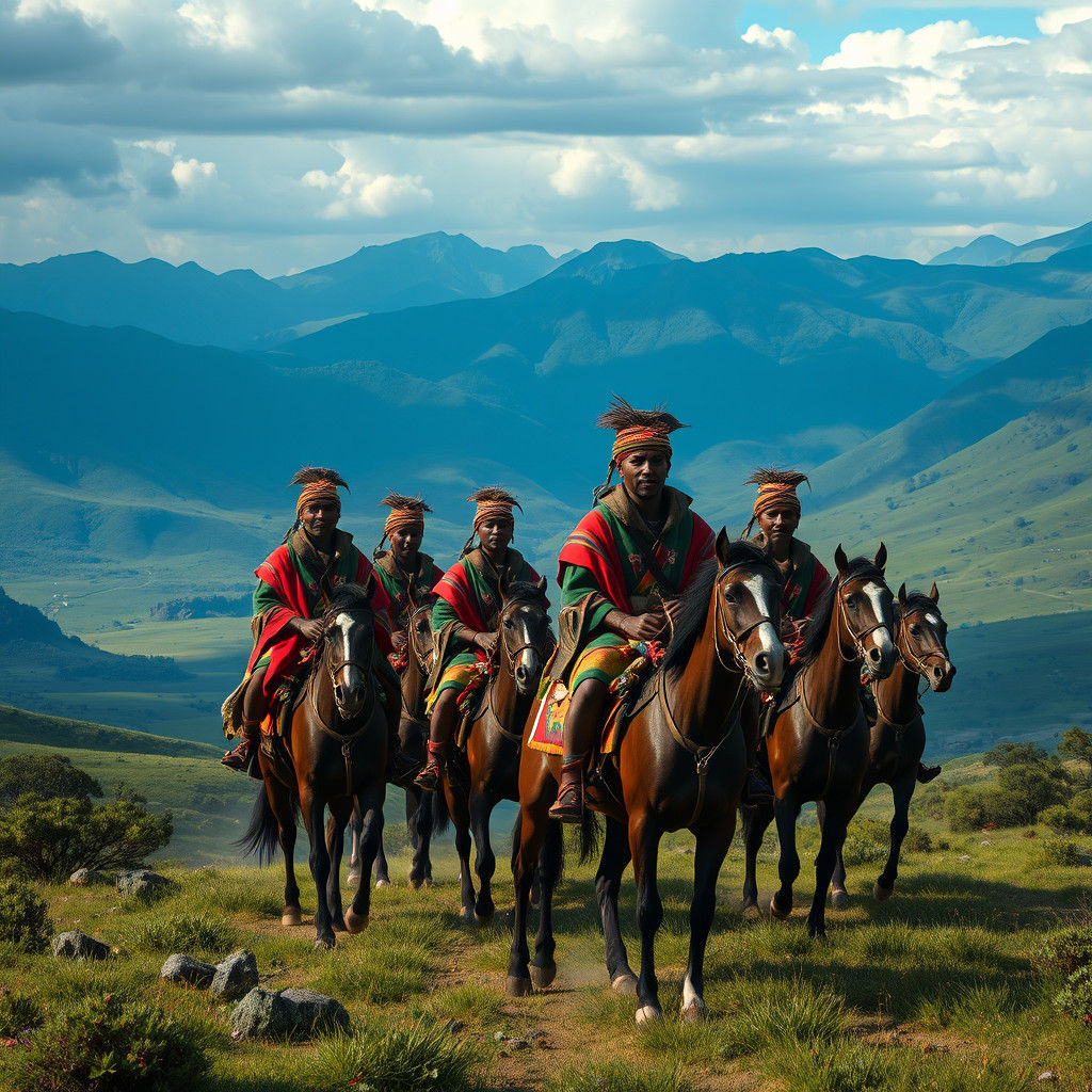 Basotho Warriors Ride in a Mystical Landscape