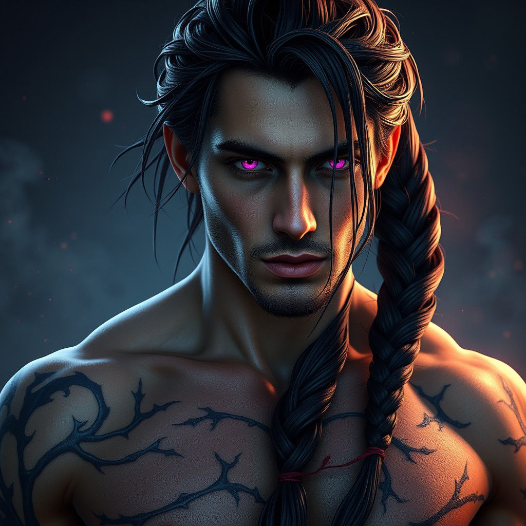 Eternally Youthful Man with Black Braided Hair