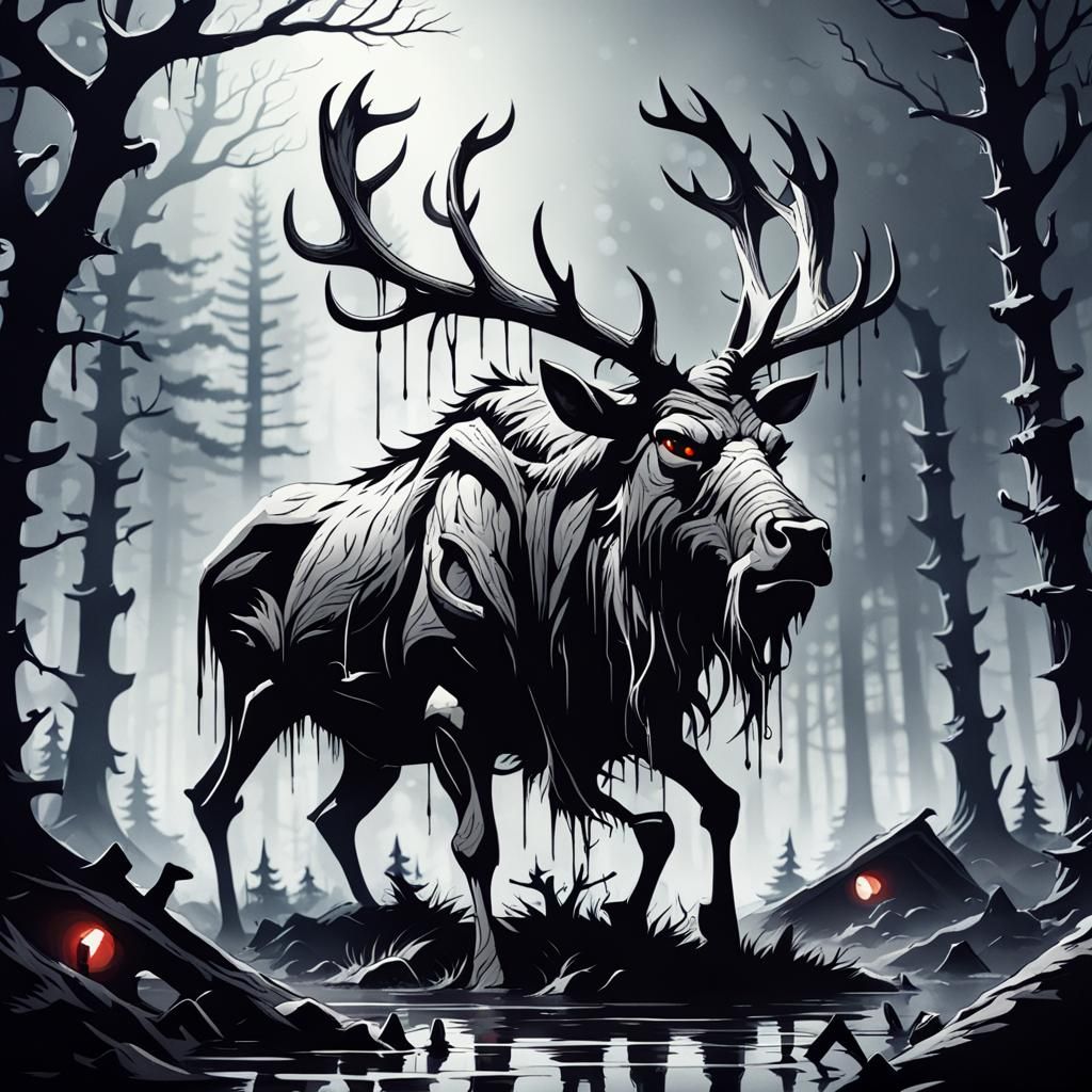 Dark Fantasy: Monster Reindeer in Abandoned House