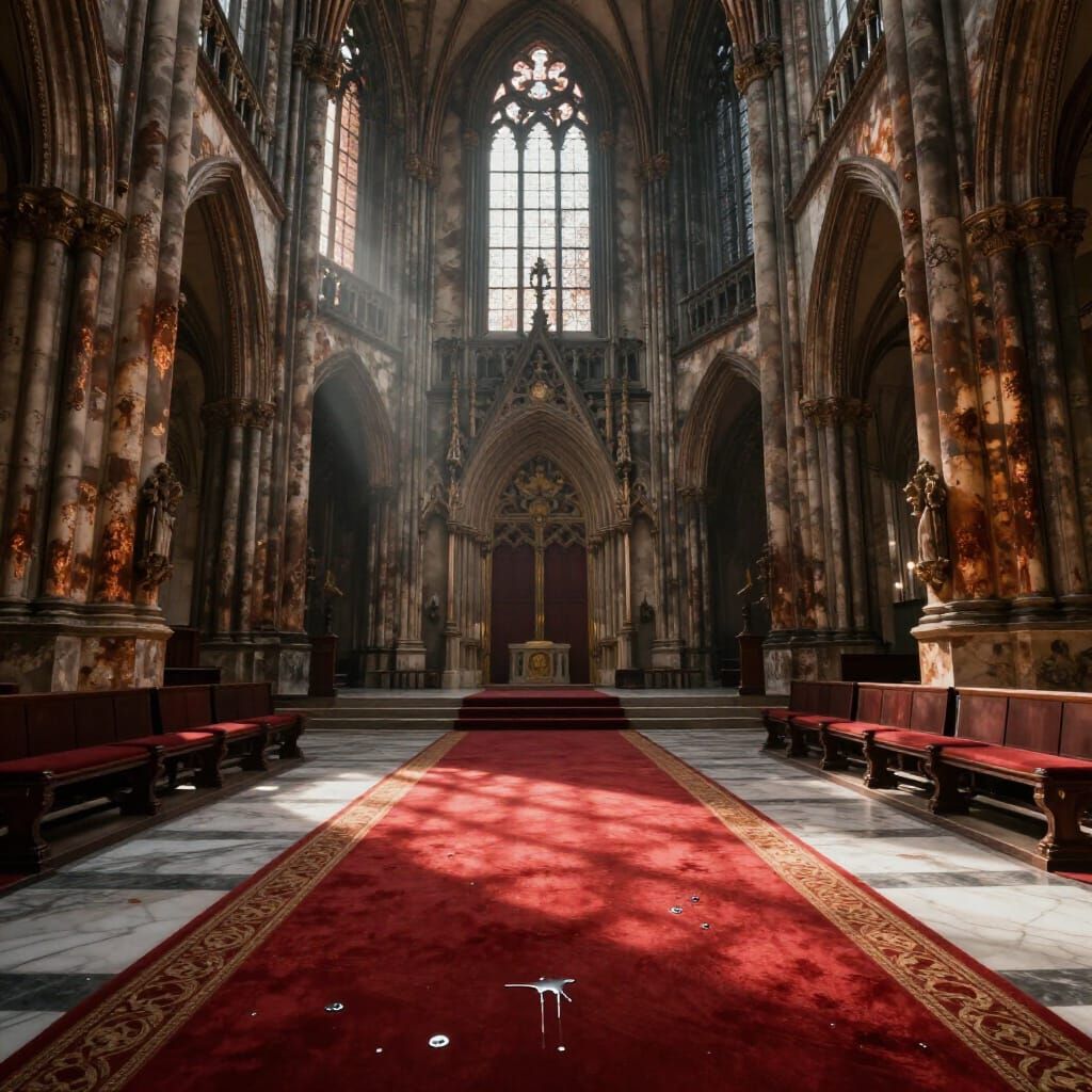 Gothic Cathedral With Victorian Walls and Sun Rays