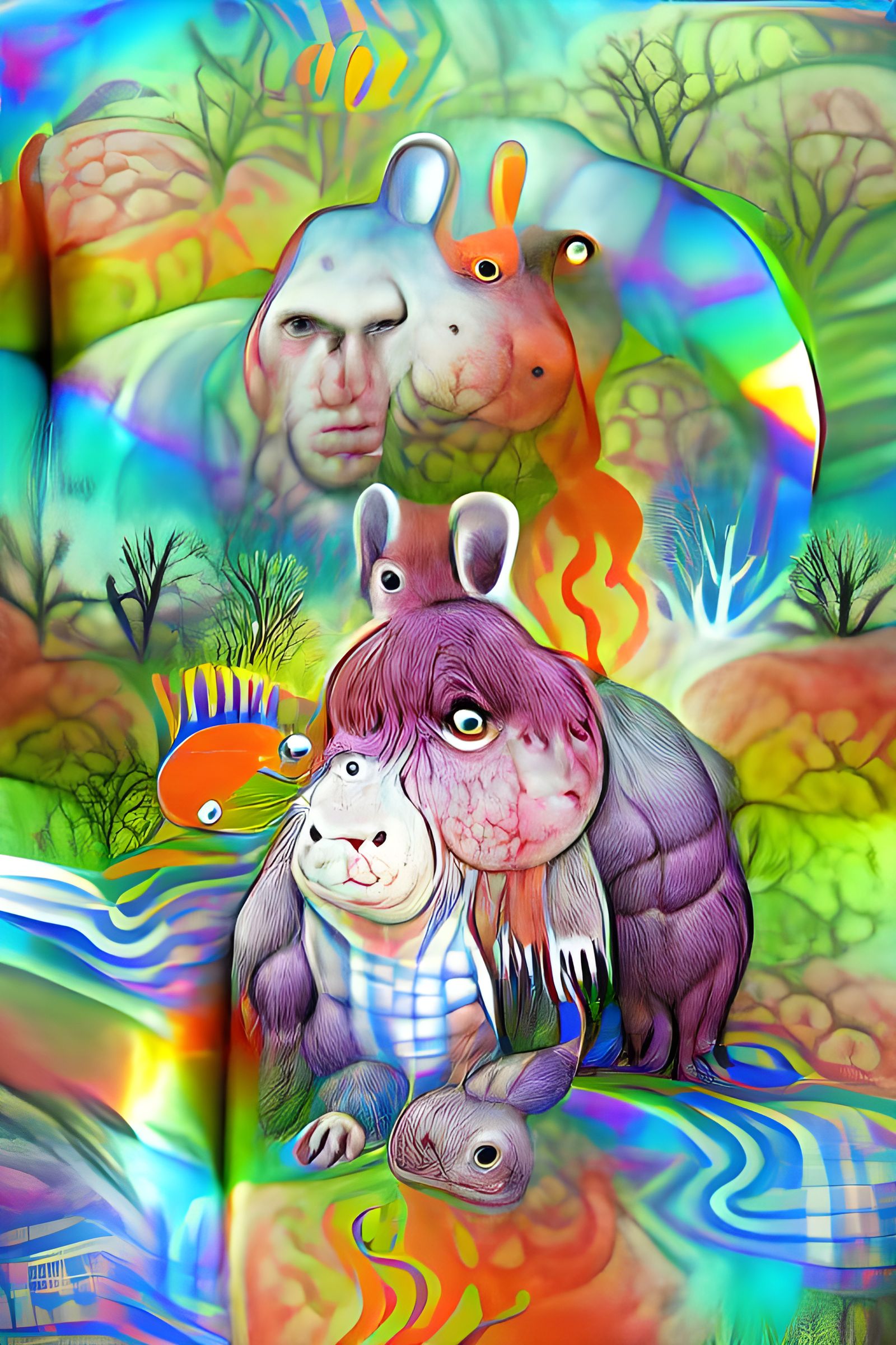 Psychedelic Rabbit-Hippo Mutant Portrait Illustration