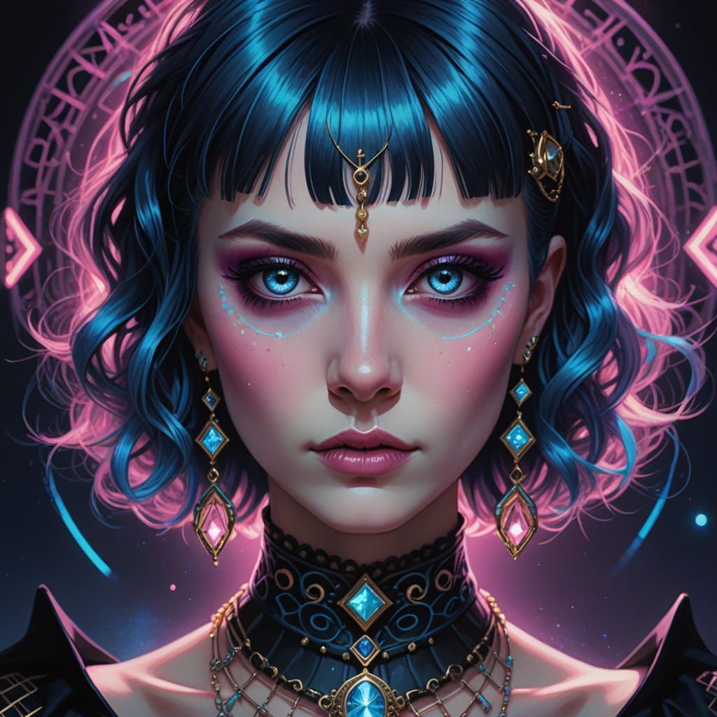 Gothic Synthwave Sorceress in Enchanted Opulence