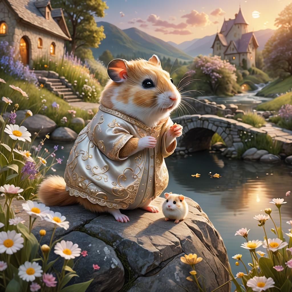 Enchanting Hamster Family in Fairytale Landscape