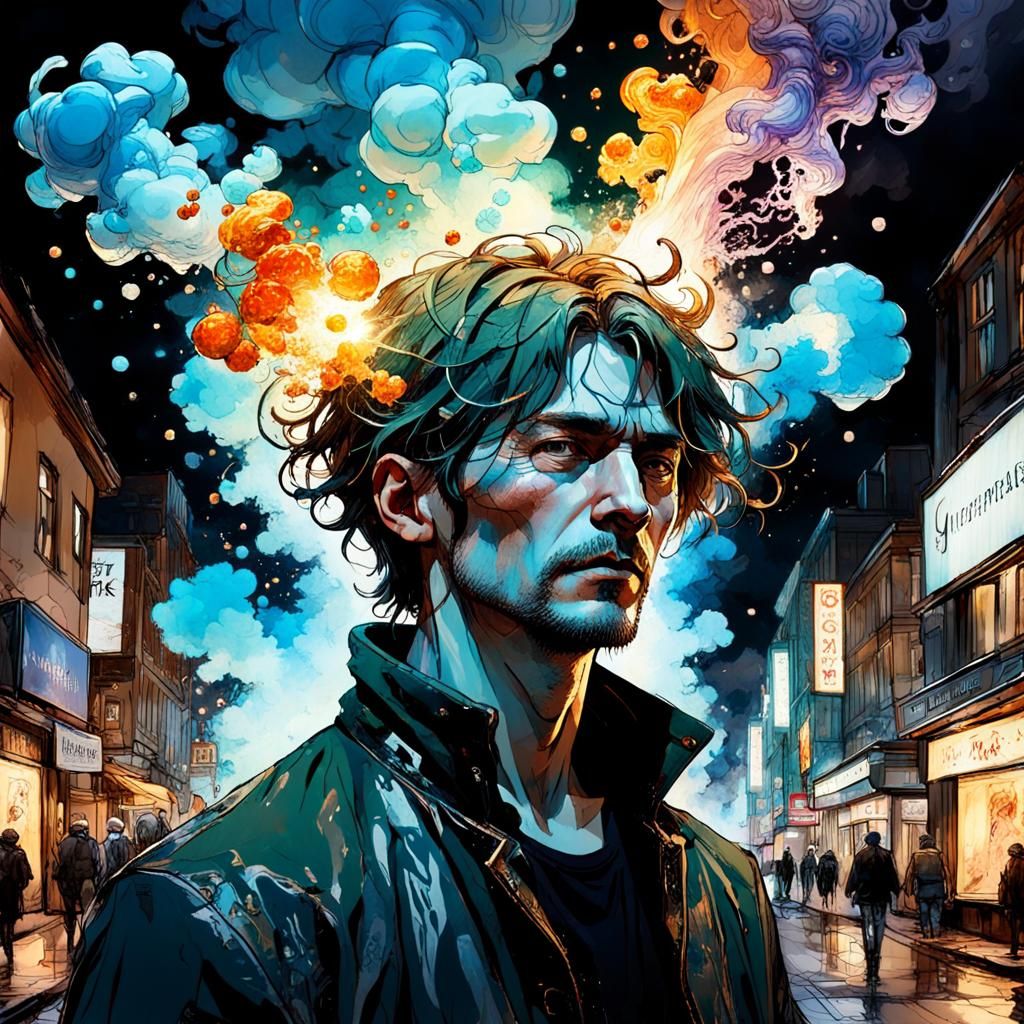 Gingerbread House in Cyberpunk Cityscape