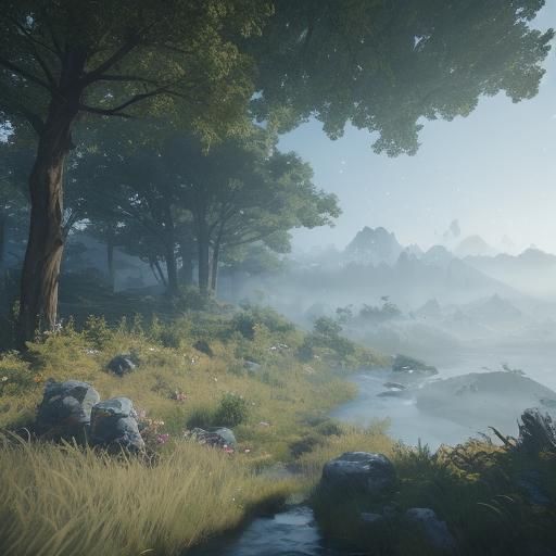 Meditative Relaxation in 3D Game Cinematic Style