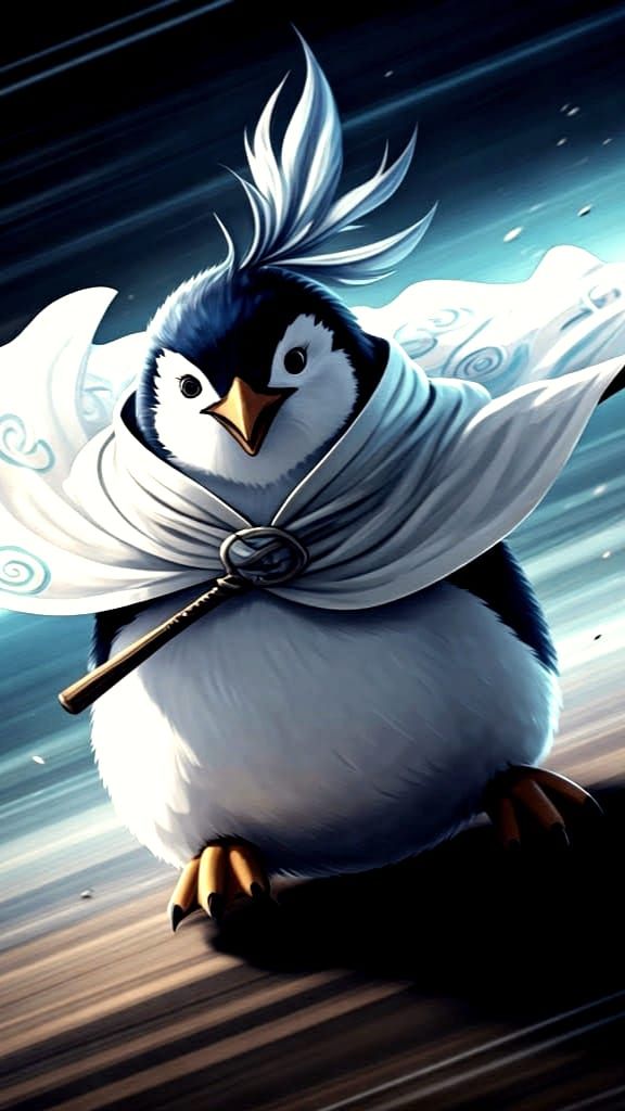 Vibrant Penguin Unleashes Fury in Dynamic Anime-Style Shot