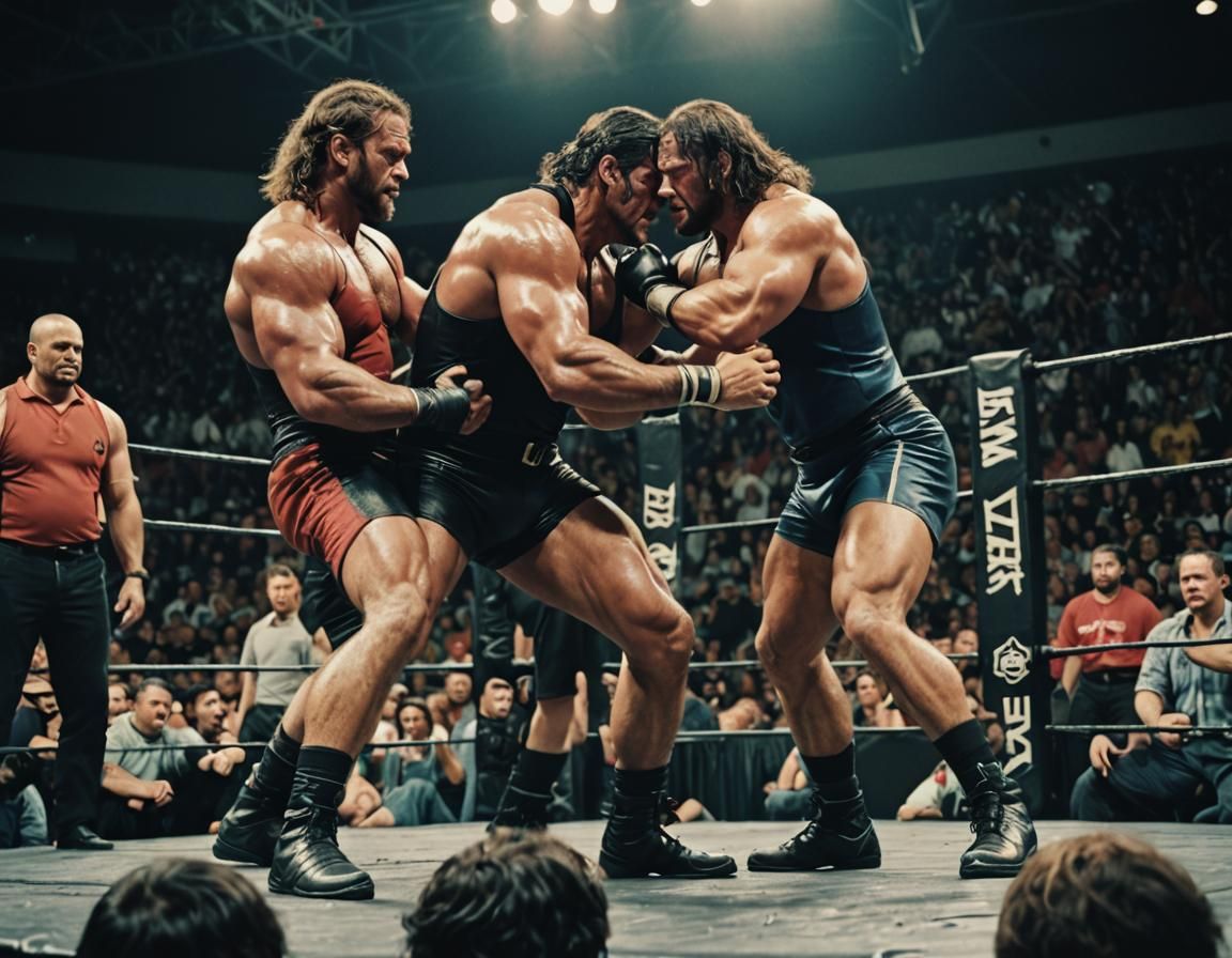 Intense Wrestling Match on Stage in Cinematic Style