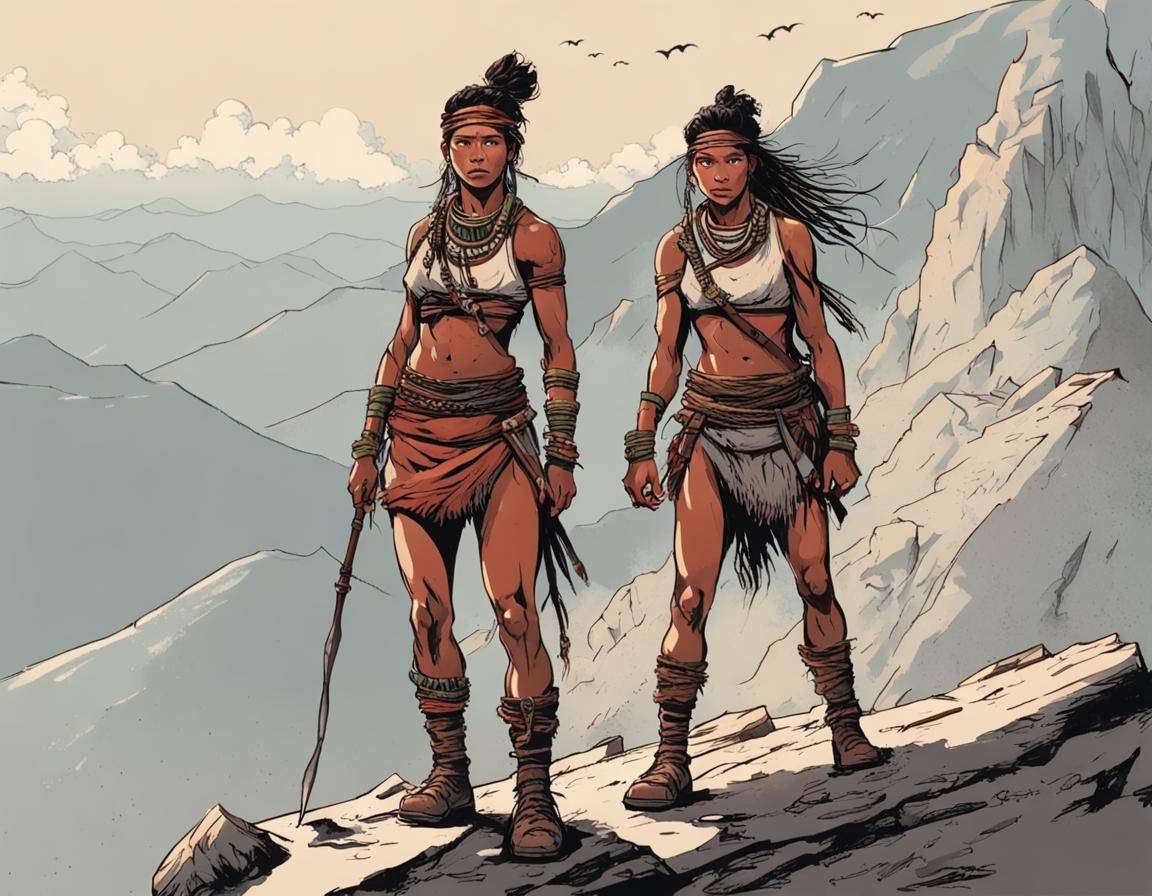 Savage Tribe Women on a Mountainslope