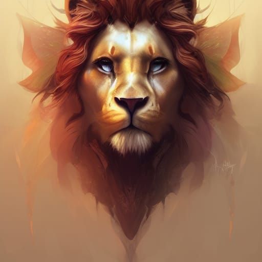 Detailed Lion Fairy Portrait in Art Nouveau Style