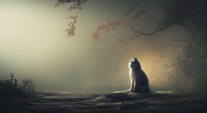 Ethereal Cat Apparition in Atmospheric Fog