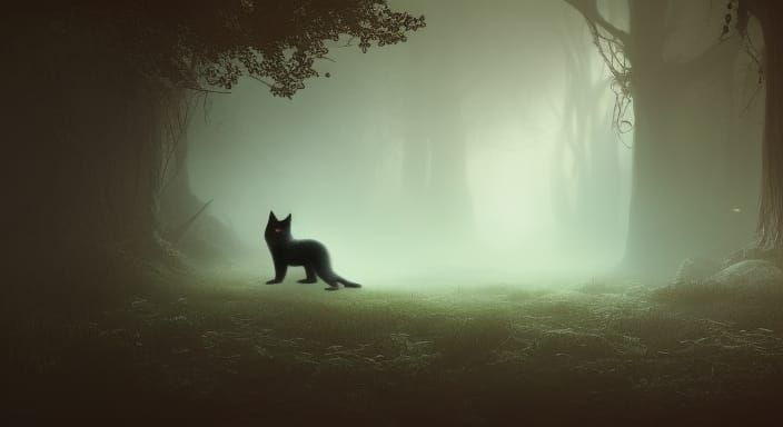Ethereal Cat Apparition in Atmospheric Fog
