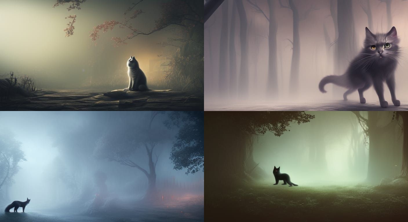 Ethereal Cat Apparition in Atmospheric Fog
