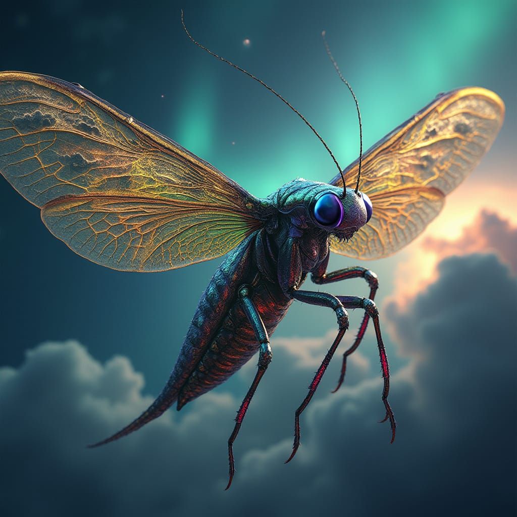 Ethereal Raptorial Katydid in Celestial Realms