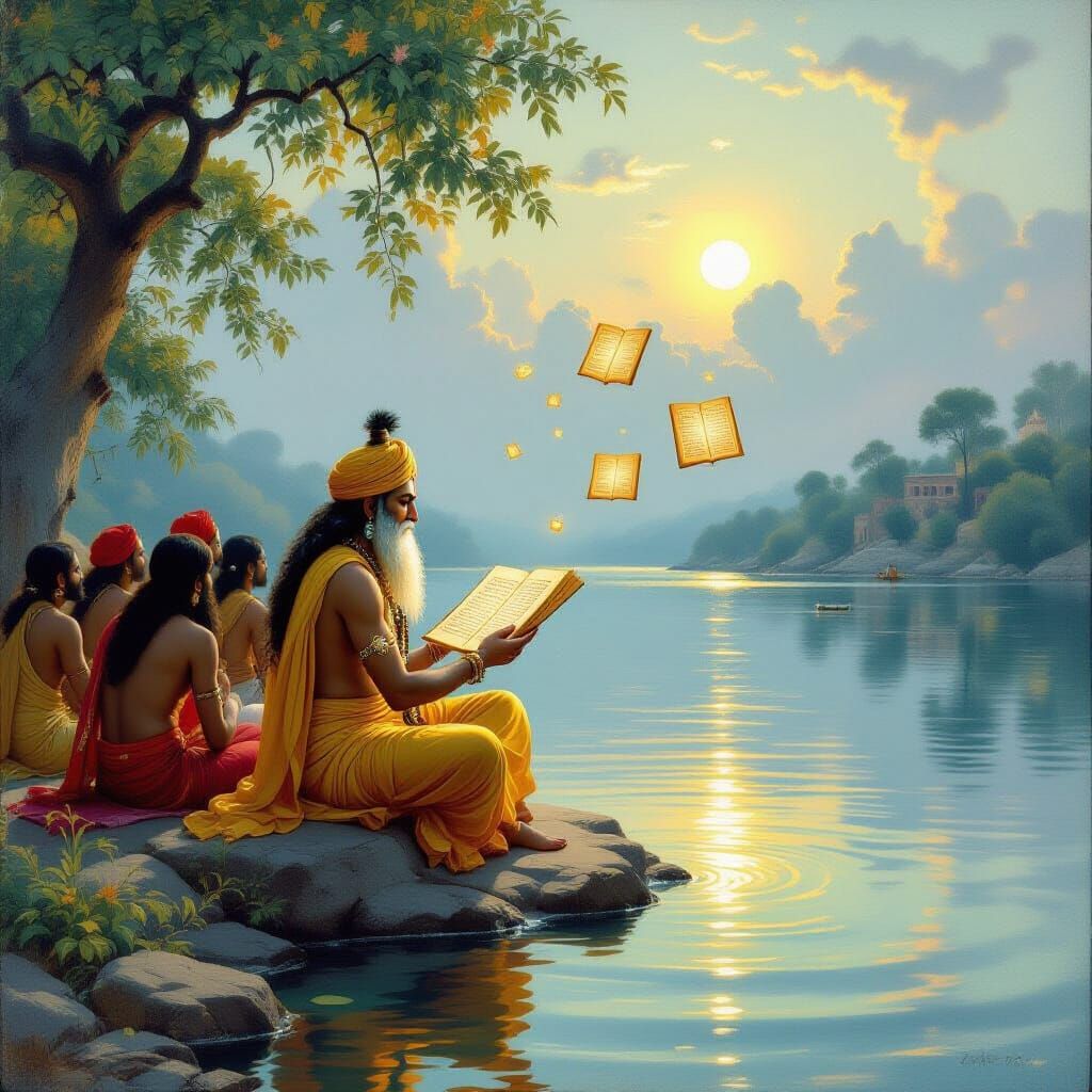 Ved Vyas Dividing Vedas in Raja Ravi Varma Style
