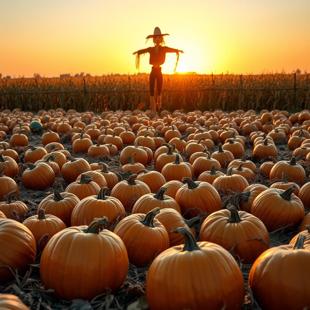 Photorealistic Pumpkin Patch at Golden Hour