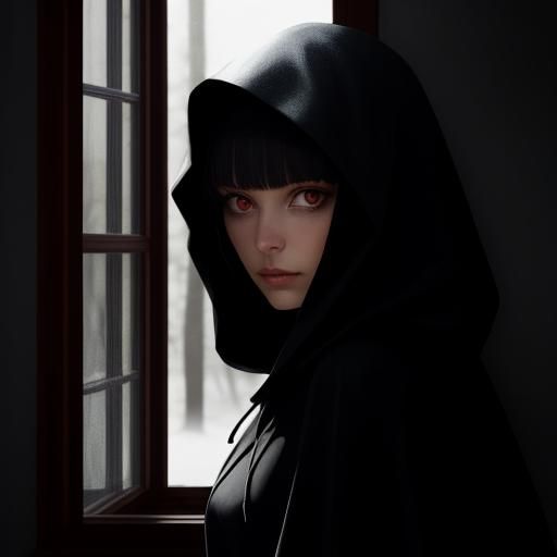 Girl at Window with Shadow Figure