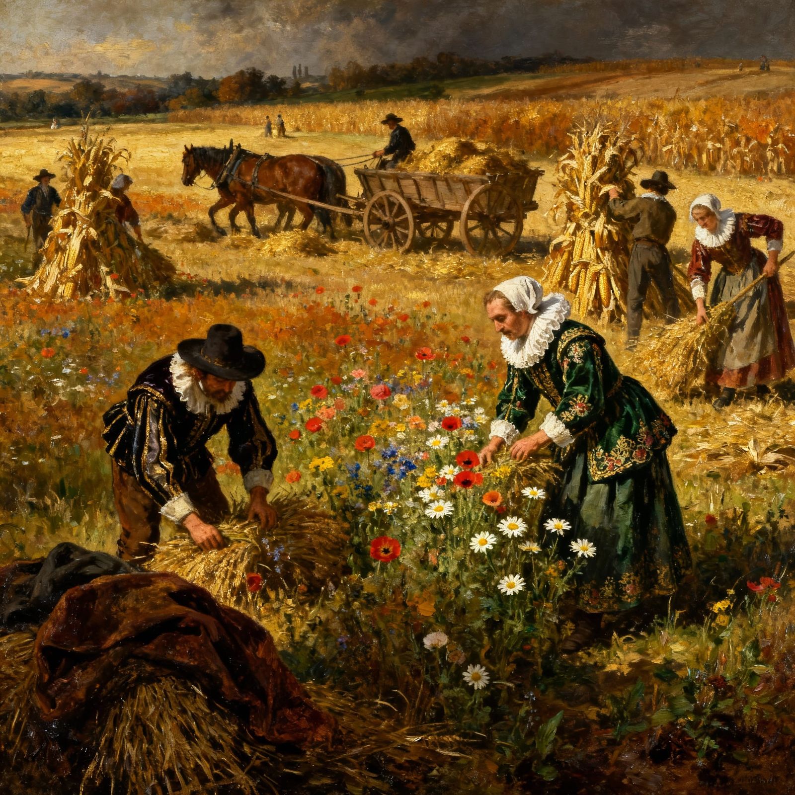 Dutch Golden Age Harvest Scene as Oil Painting