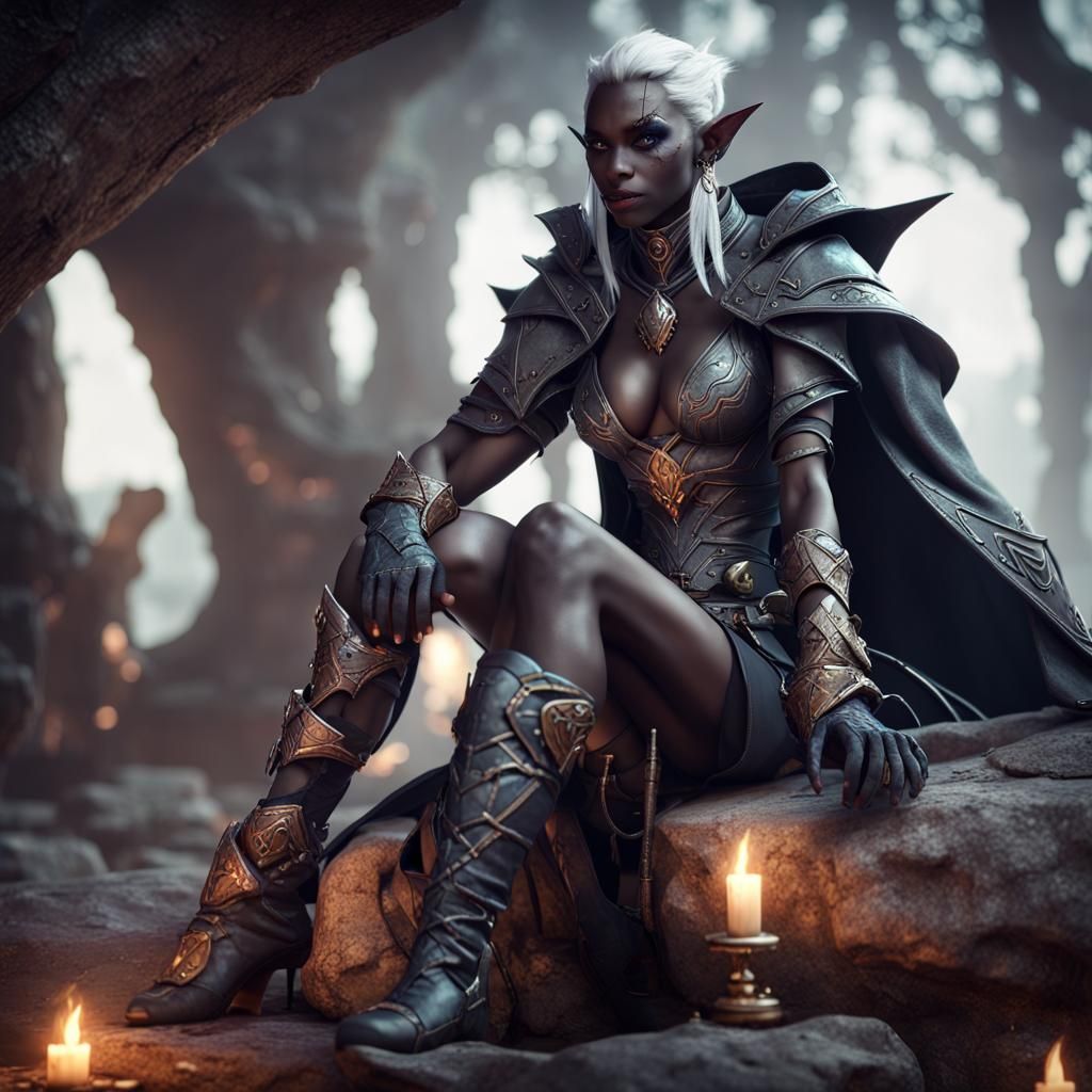 Detailed Dark Elf Adventurer in 3D Cinematic Style