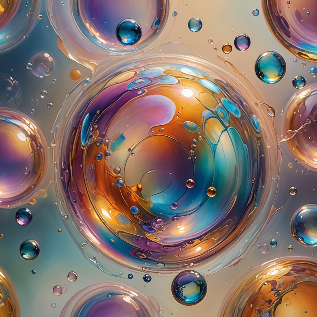 Iridescent Bubble Oil Painting in Triadic Colors