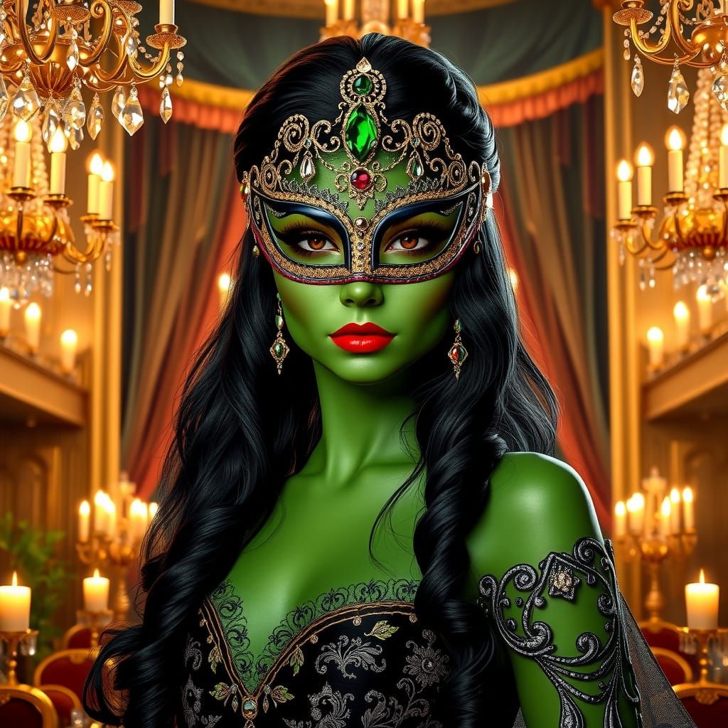 Elphaba in Elegant Venetian Masquerade Attire
