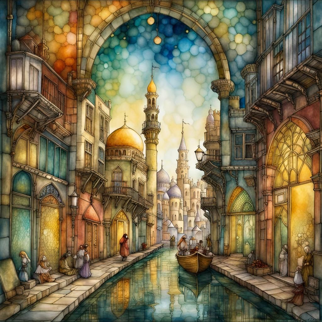 Enchanted Alexandria Egypt: Watercolor and Alcohol Ink Art