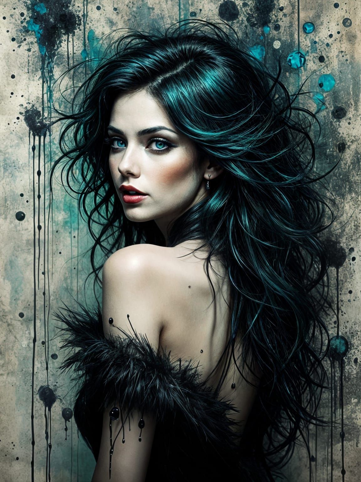 Glamorous Witch in Textured Ink Style