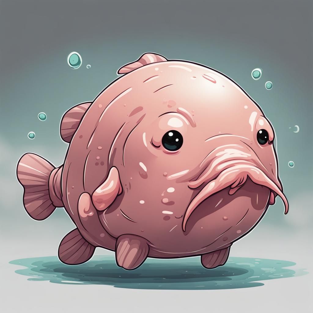 Cute Blobfish with Big Nose in Chibi Style