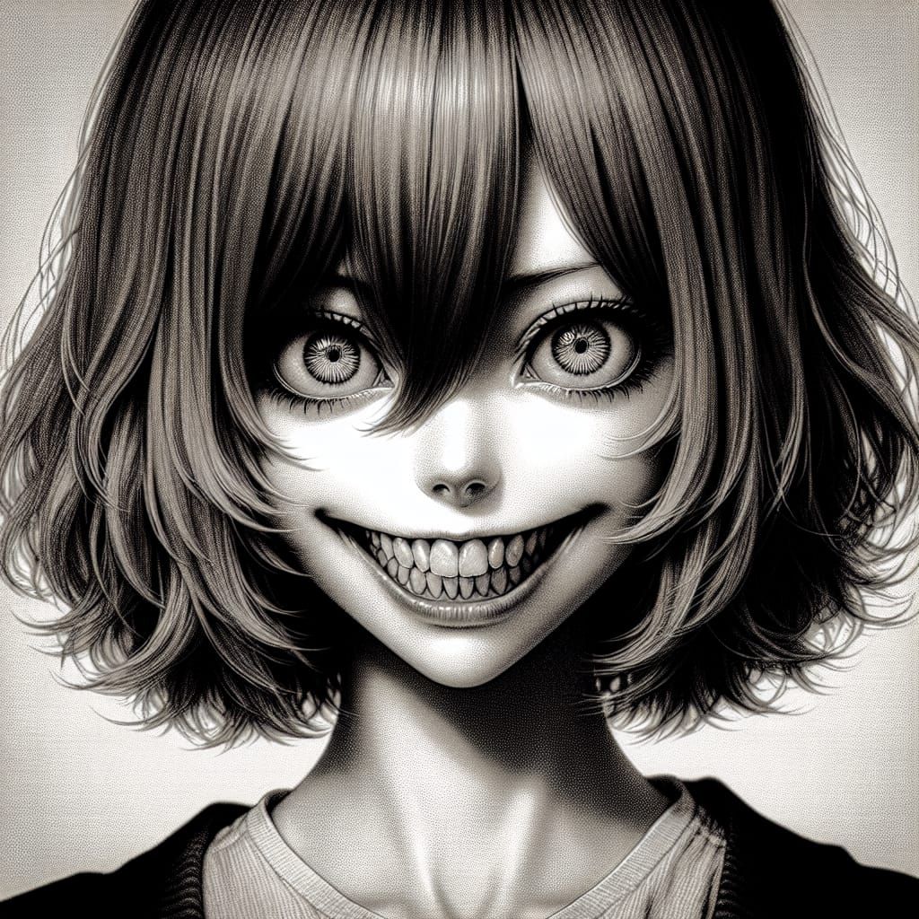 Eerie Manga Girl with Piercing Gaze in Junji Ito Style