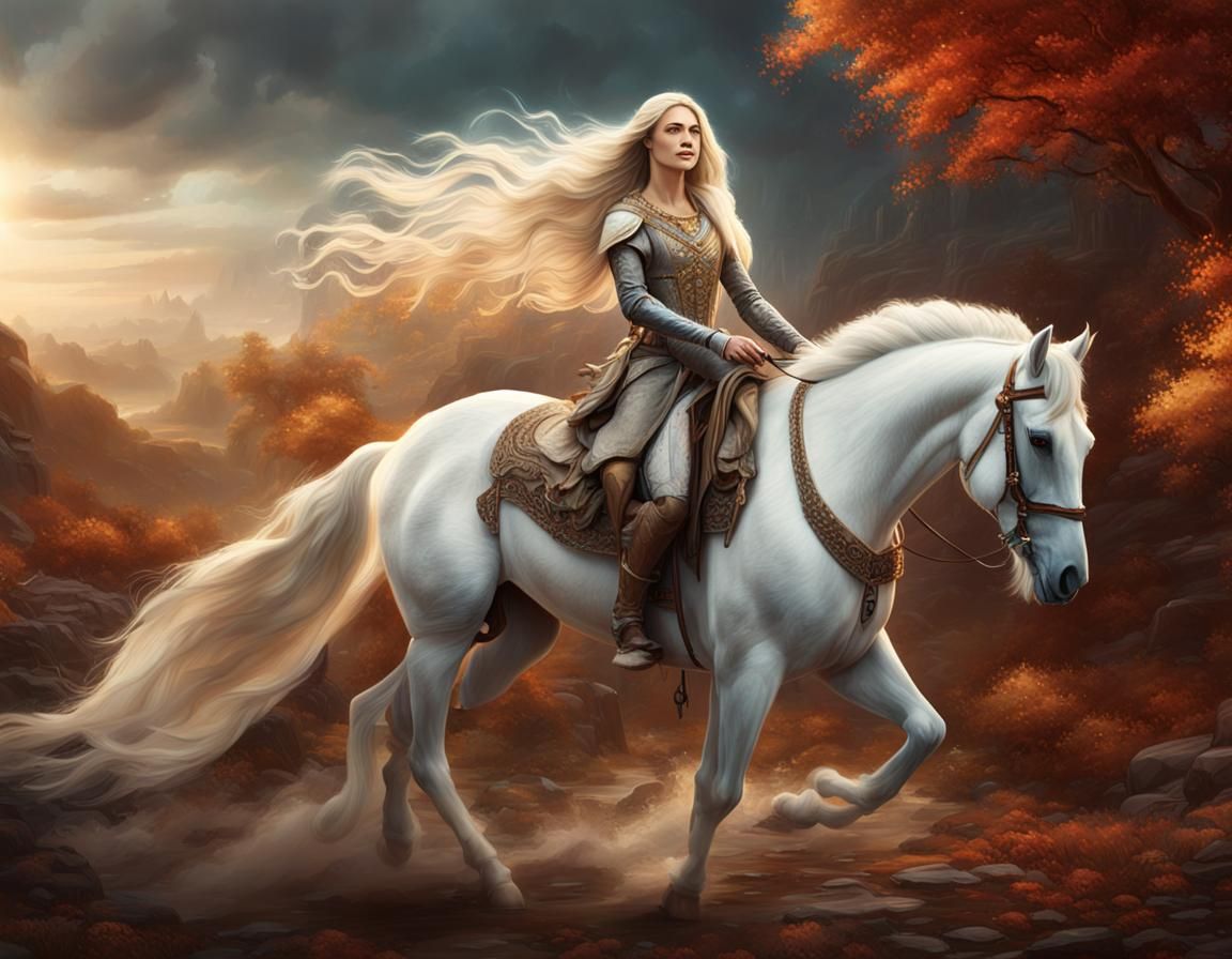 Lady Godiva on White Horse: Detailed Matte Painting