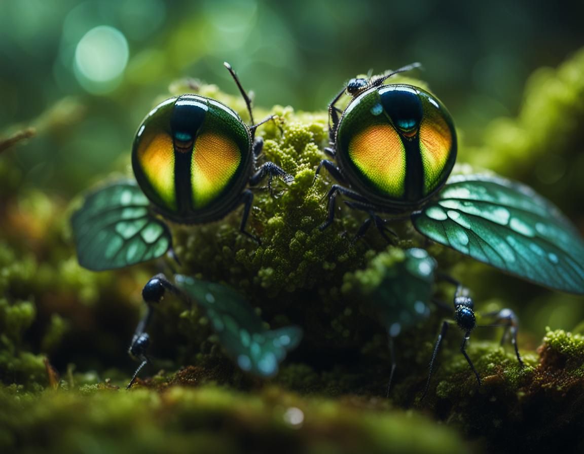 Mystical Creatures Glow in Mossy Forest: Macro Photography