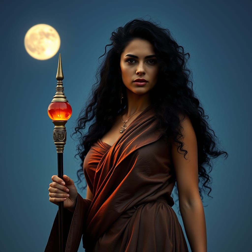 Mystical Sorceress Under Moonlit Skies
