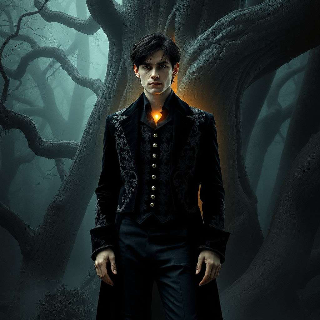 Gothic Victorian Gentleman in Mysterious Forest Glow
