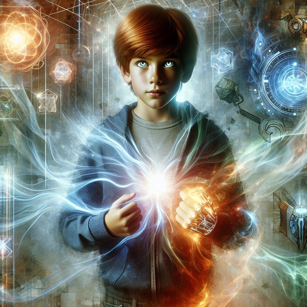 Magical Boy with Auburn Hair Emanating Eerie Power