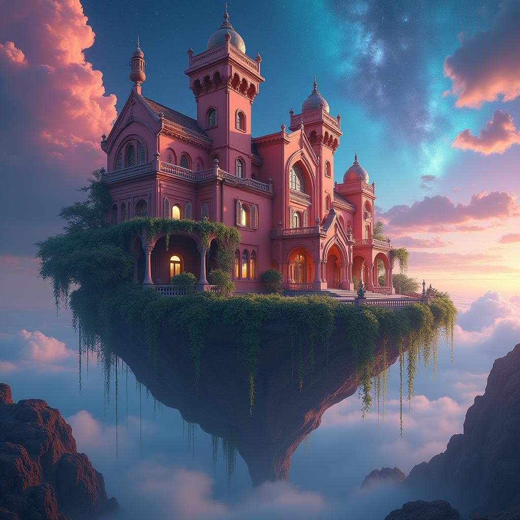 Floating Moorish House in Iridescent Nebula