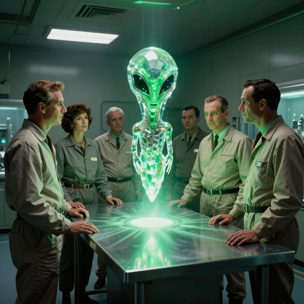 Alien Artifact Examined in Retro Sci-Fi Lab