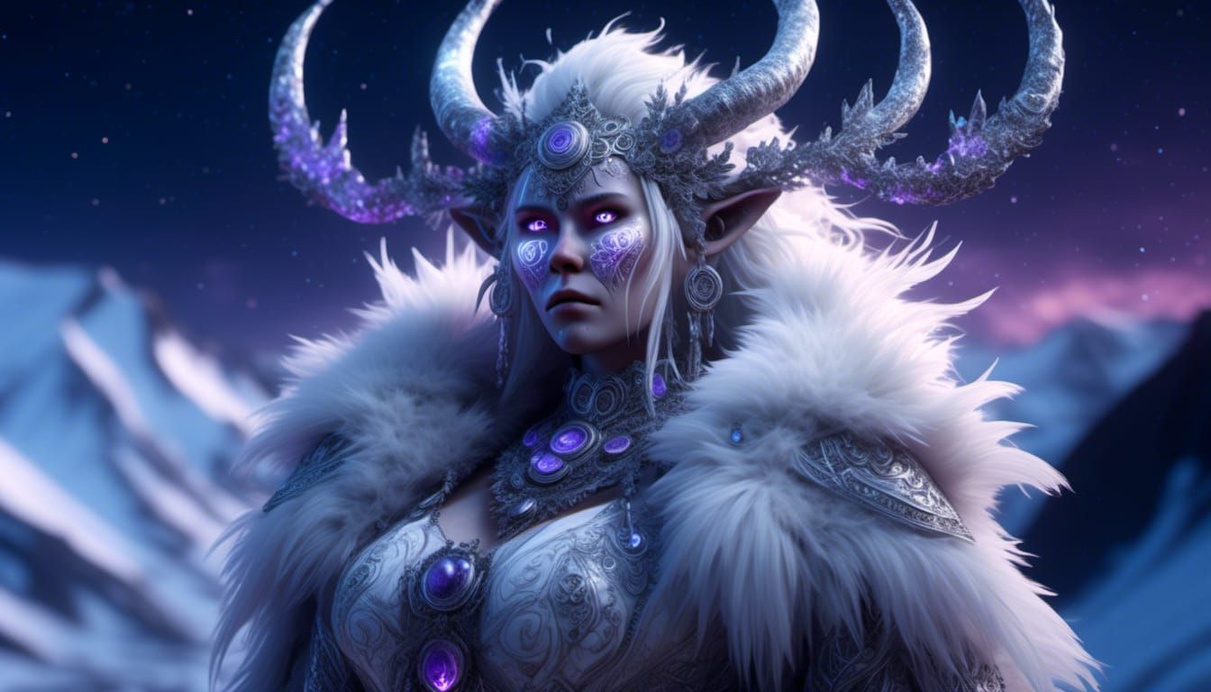 Yeti Woman with Runes in Hyperreal Style