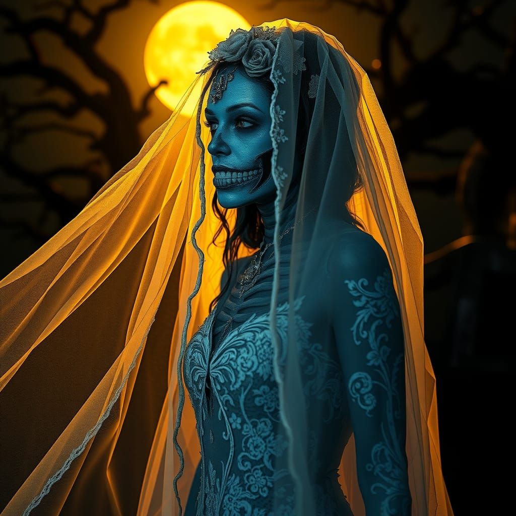 Undead Bride in Graveyard: Dark Romanticism
