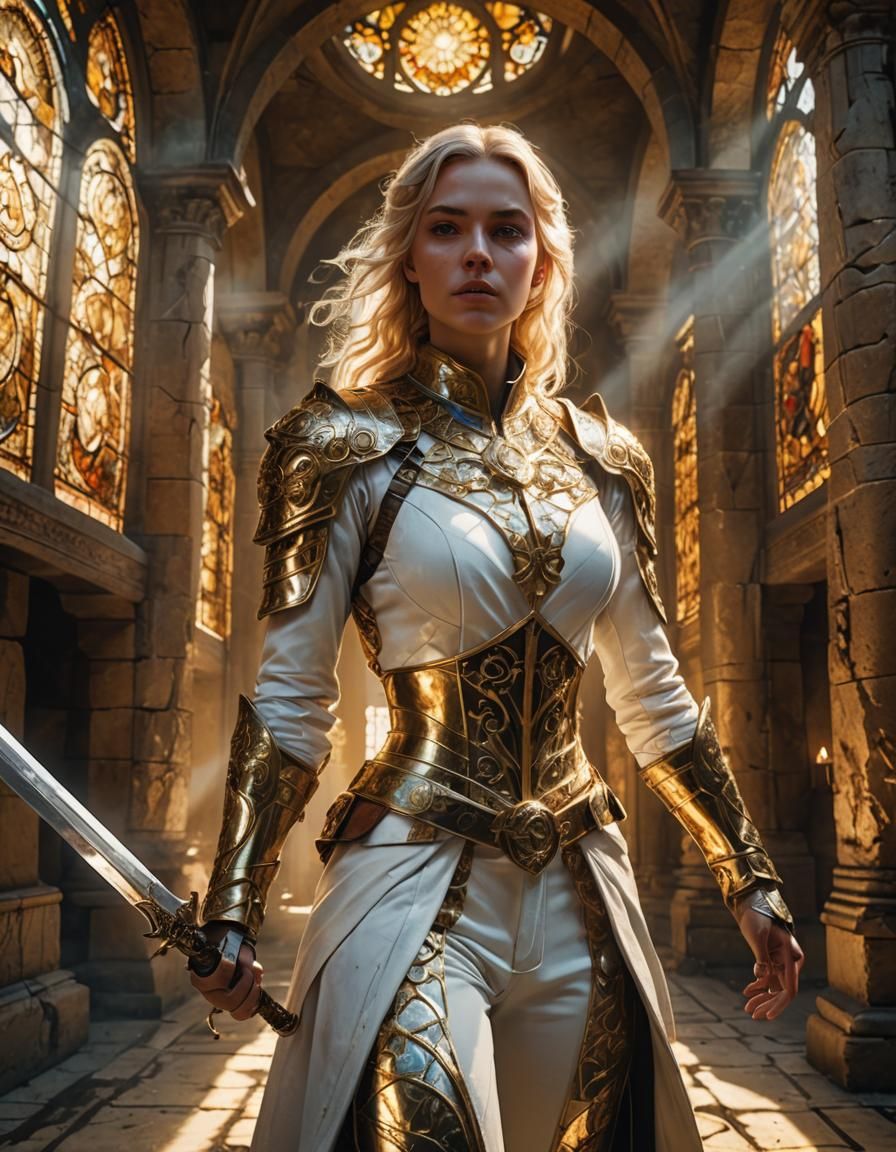 Baroque Assassin in Ancient Temple, Digital Art