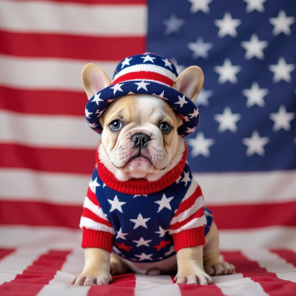 Cute French Bulldog Puppy in Patriotic USA Sweater