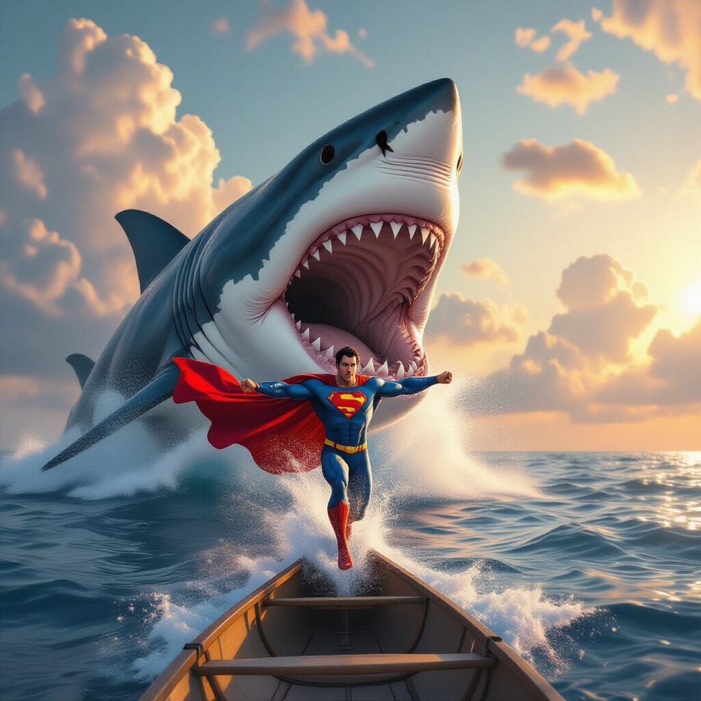 Superman and Shark Surreal Digital Artwork