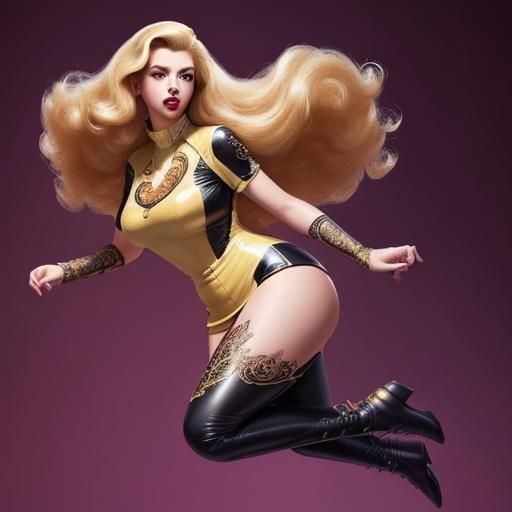 Blonde in 50s Leather Dress: Hyperrealistic Splash Art