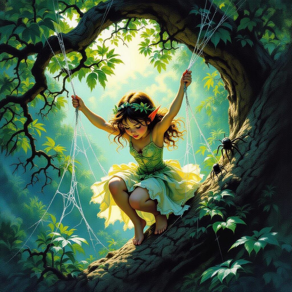 Pixie in Peril: Fantasy Oil Painting