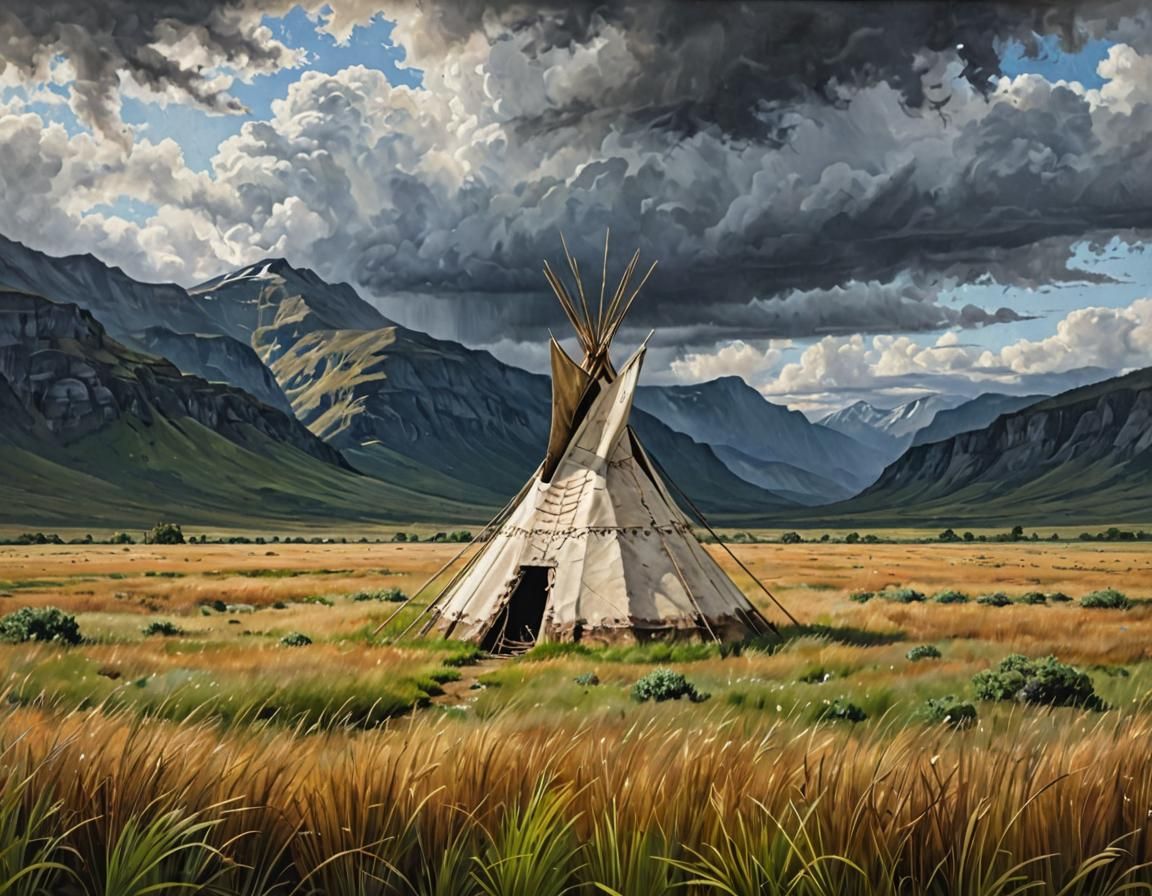 Teepee in Grassy Field Oil Painting