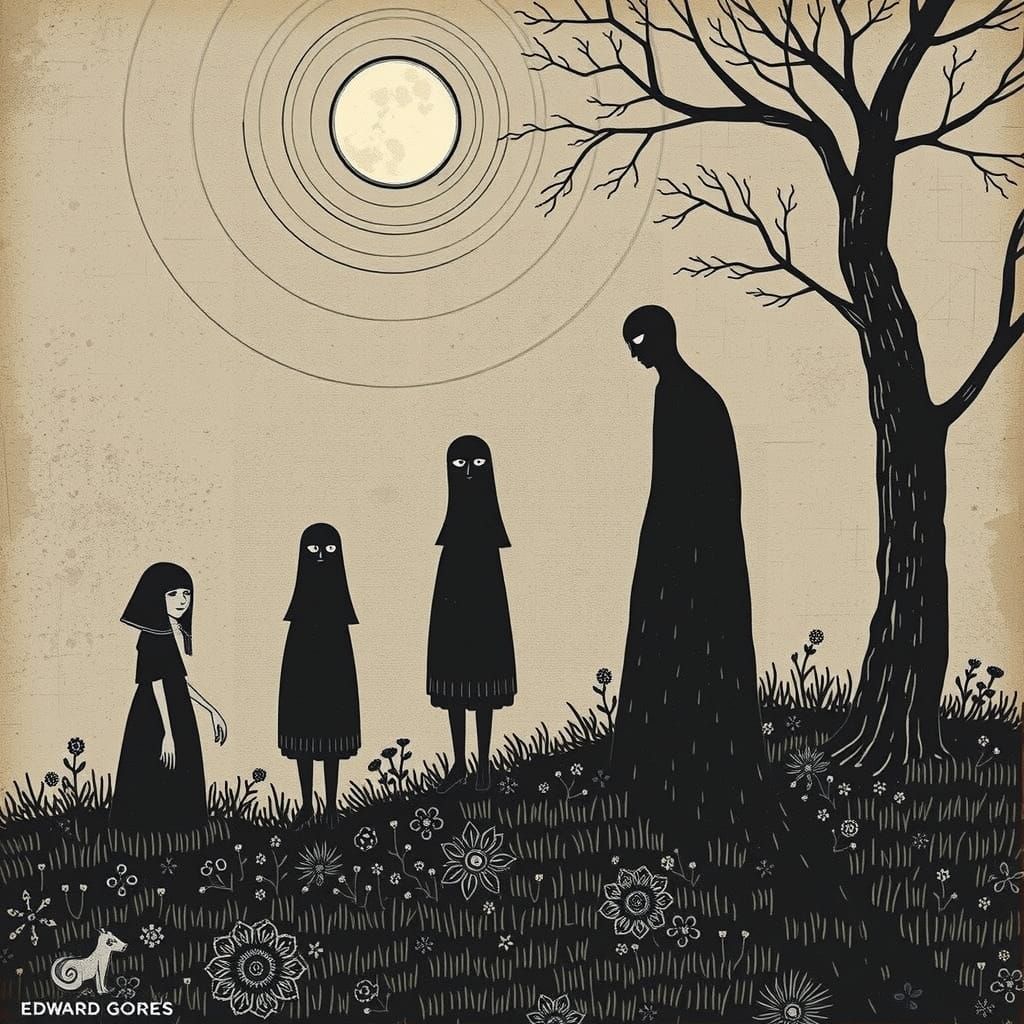 Eerie Children in Edward Gorey Style