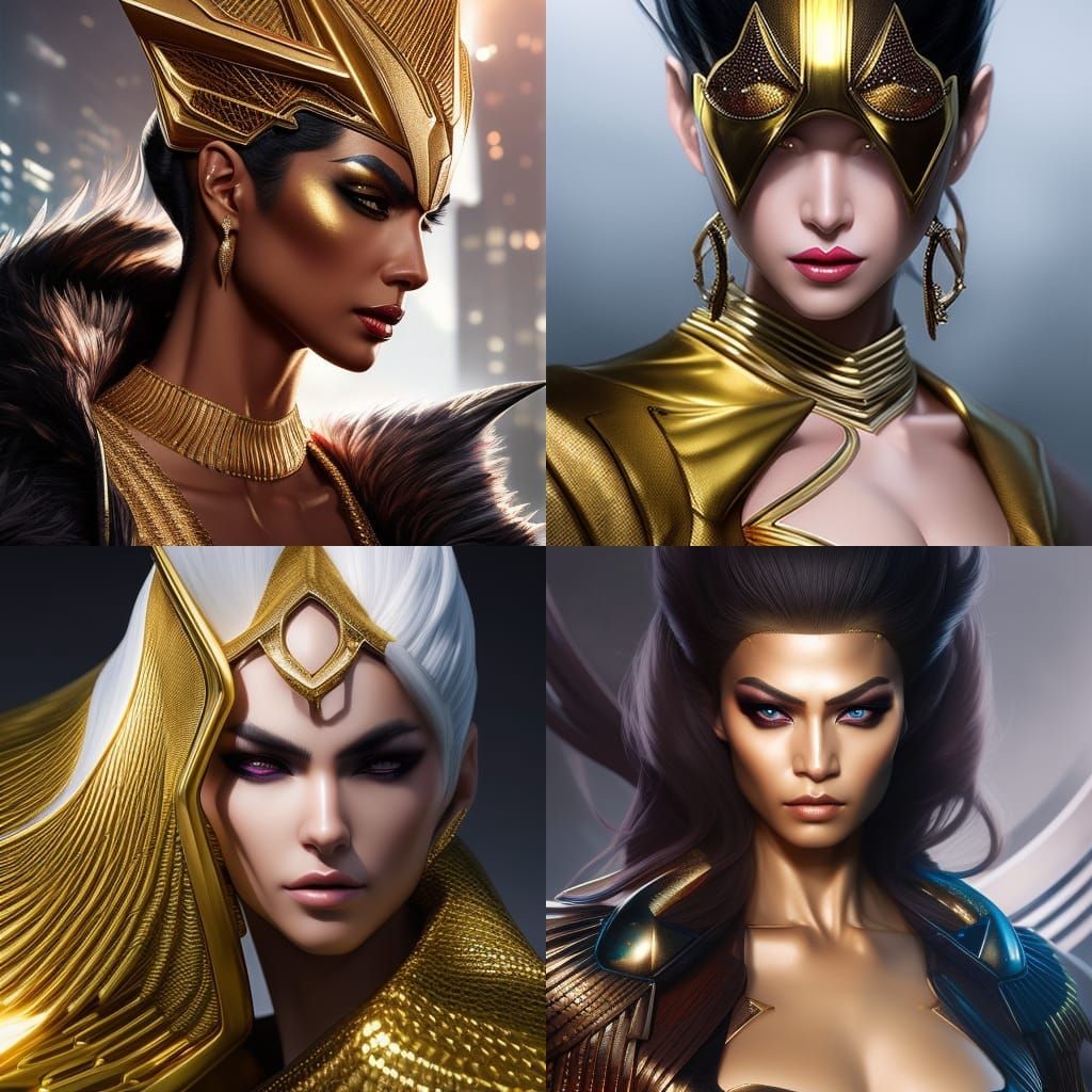 Gold Dragon Scale Woman in Cyberpunk Style